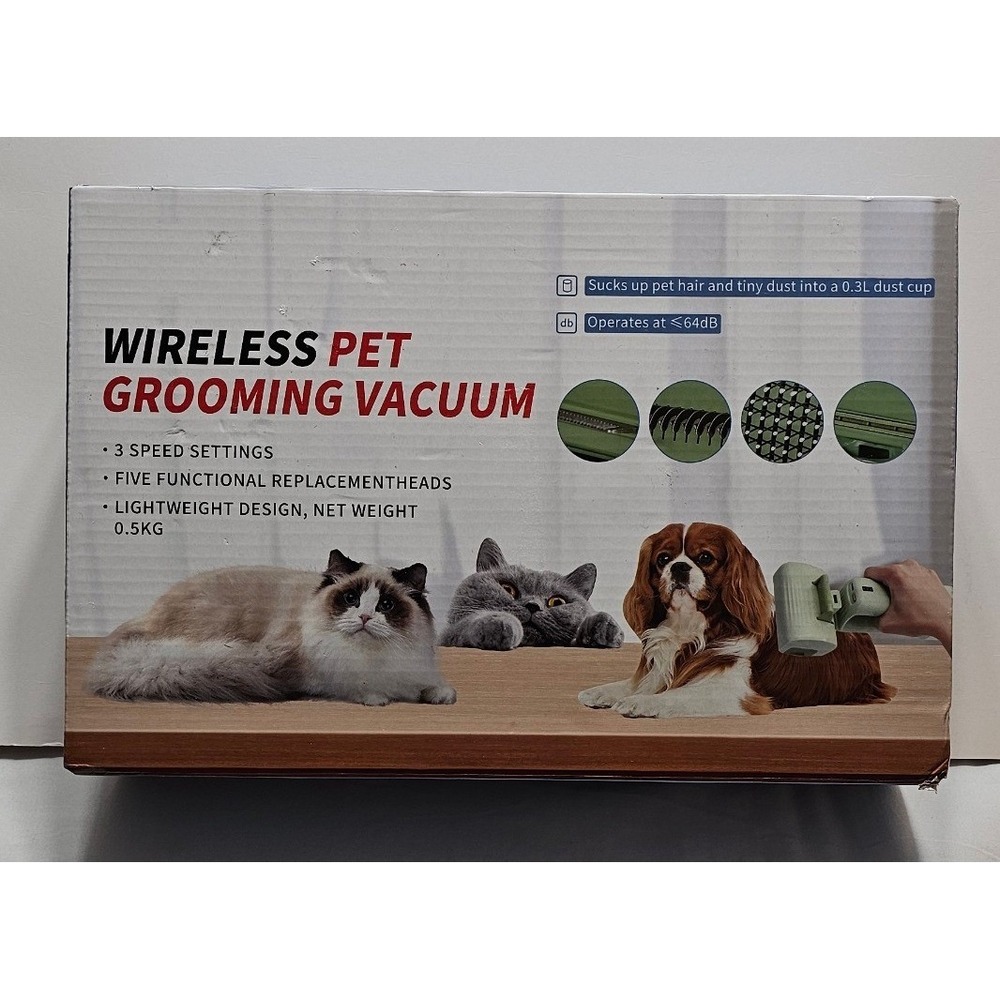 Wireless Pet Grooming Vacuum Kit Cordless 3-Speed Handheld 5 Attachments White